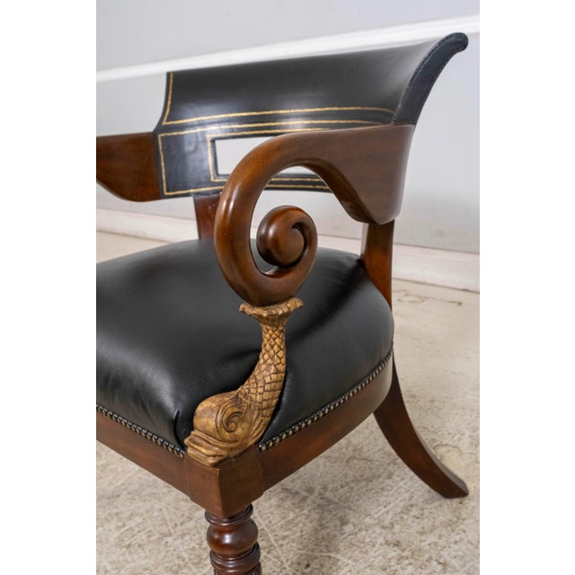 1980s Maitland Smith Set of 4 Empire Style Barrel Back Leather Club Chairs For Sale - Image 10 of 18