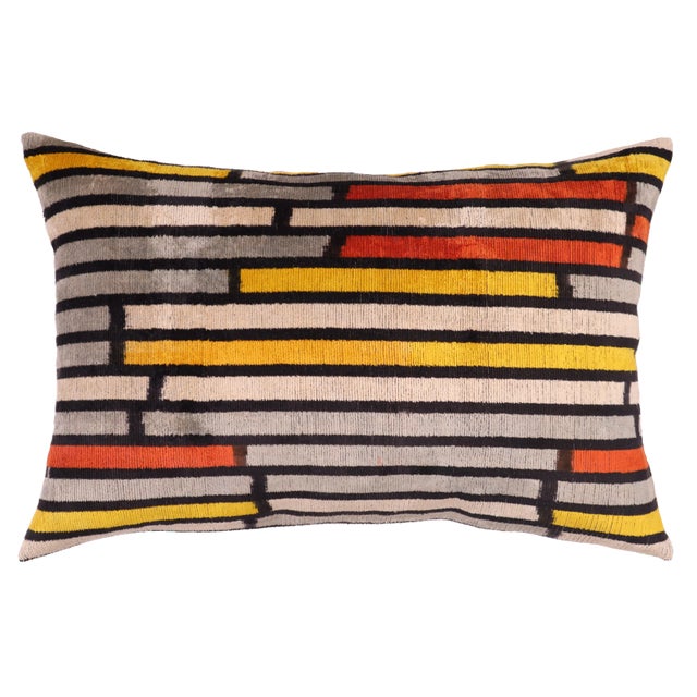 Gray Contemporary Multi Color Velvet Throw Pillow & Down Insert For Sale - Image 8 of 8