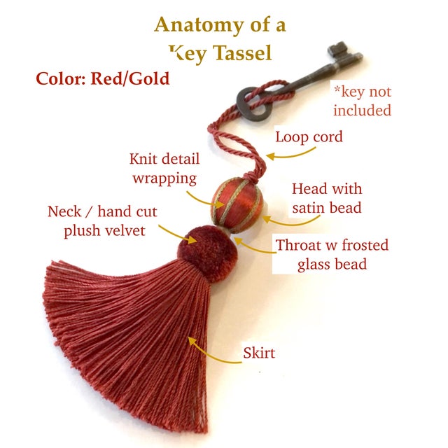 2020s Beaded Key Tassel in Terracotta Red and Gold Satin With Cut Velvet Detail For Sale - Image 5 of 16