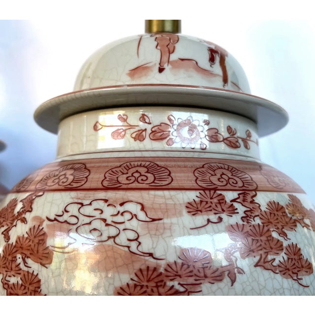 Pair 1900s Chinese Porcelain Ginger Jar Lamps With Iron Red Decoration For Sale In San Francisco - Image 6 of 9