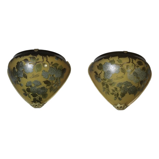 Wall Lights with Flower and Leaf Decoration by Gallé Tip, 1980s, Set of 2 For Sale