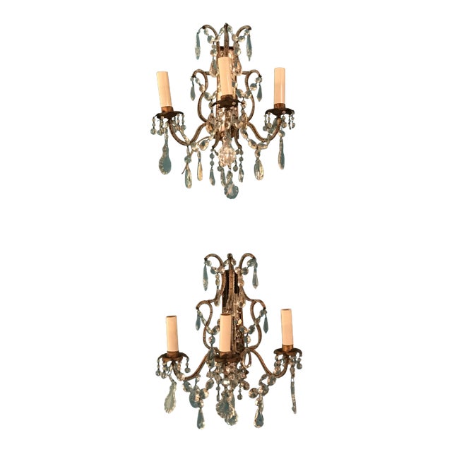 Antique 19th Century Classic European Crystal Sconces - a Pair For Sale