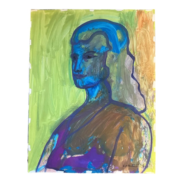 1970’s Vintage Original E.J.Hartmann Original Large Abstract Portrait Painting Signed For Sale