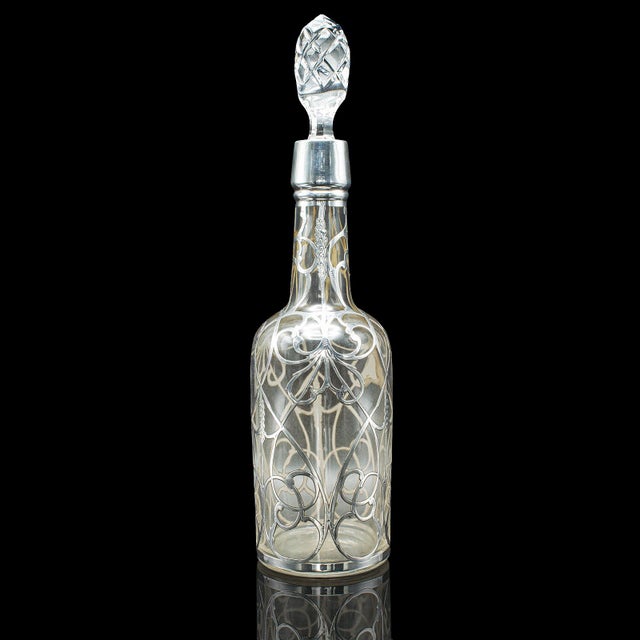 1900 - 1909 Antique Sherry Decanter, English, Glass, Silver Plate, Spirit Bottle, Edwardian For Sale - Image 5 of 12
