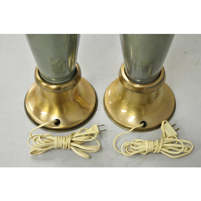 Vintage Mid Century Modern Celadon Green Porcelain Sinuous Urn Table Lamp - Pair For Sale - Image 11 of 13