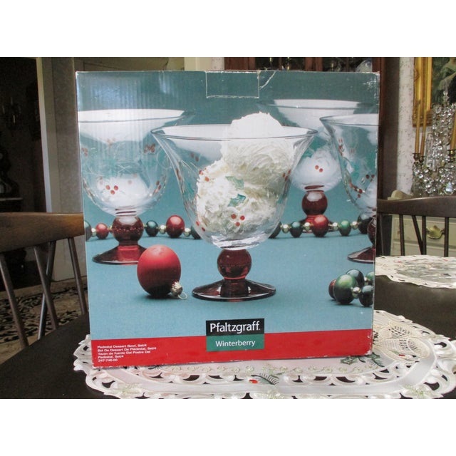 1970s Pfaltzgraff Winterberry Footed Dessert Bowls Painted Glass New in Box - Set of 4 For Sale In South Bend - Image 6 of 15