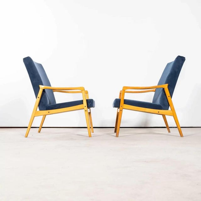 Teal Blue Armchairs by Jaroslav Smidek, 1950s, Set of 2 For Sale - Image 3 of 13