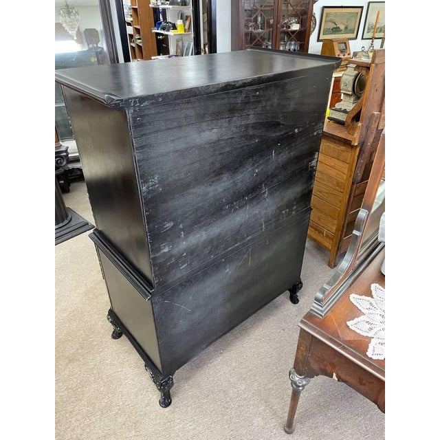 Antique Solid Mahogany Oriental Chest of Drawers, Black Satin Lacquer, Refinished, Brass Hardware For Sale - Image 9 of 13