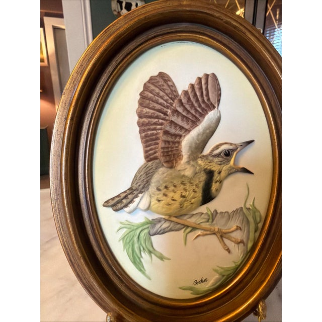 1950s Boehm Porcelain Fledgling Wall Art Bas-Relief Oval Frame For Sale - Image 6 of 9