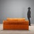 Double bed with padded wooden frame and leather upholstery. It has some small cracks and marks on the leather. This piece...