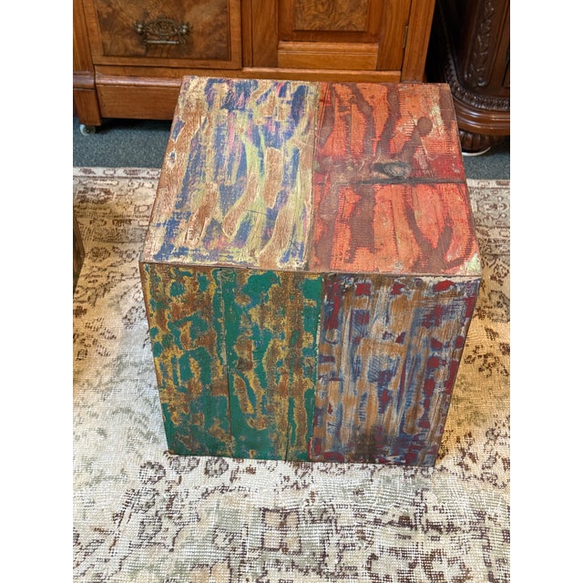Handmade Reclaimed Boat Wood Cube Stools, Pair For Sale - Image 9 of 12