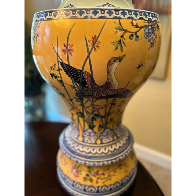 1940s Glazed Ceramic Huge Chinese Lamp For Sale In Dallas - Image 6 of 12