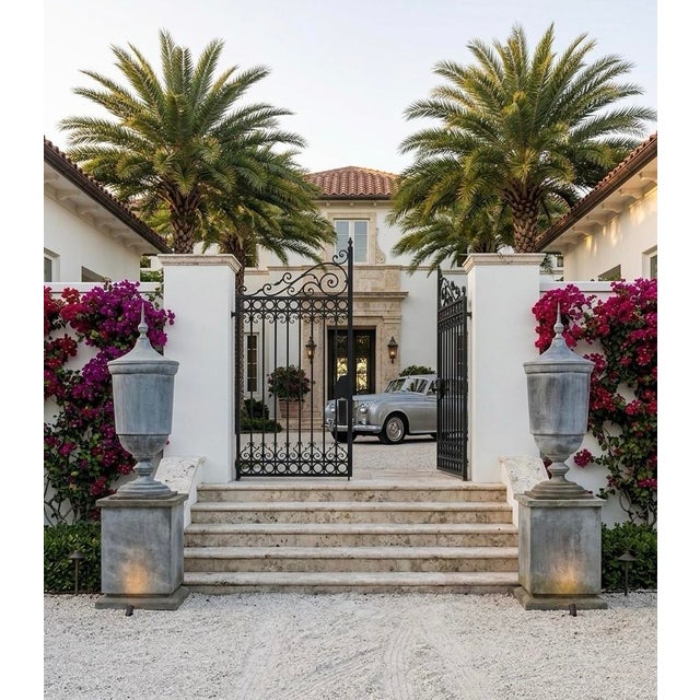 2000 - 2009 Pair of Large Neoclassical Zinc Urn Finials on Pedestals For Sale - Image 5 of 8