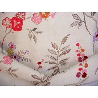 Mulberry FD263 Fleurie Floral Embroidered Linen Print Upholstery Fabric - 1-3/8 Yards For Sale