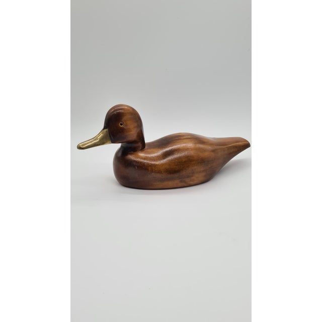 Vintage German Duck Figurine in Light Brown Wood and Brass, 1970s For Sale - Image 11 of 11