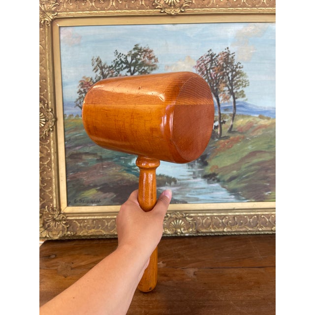 Vintage Hand-Turned Solid Wood Mallet With Smooth Finish. For Sale - Image 9 of 11
