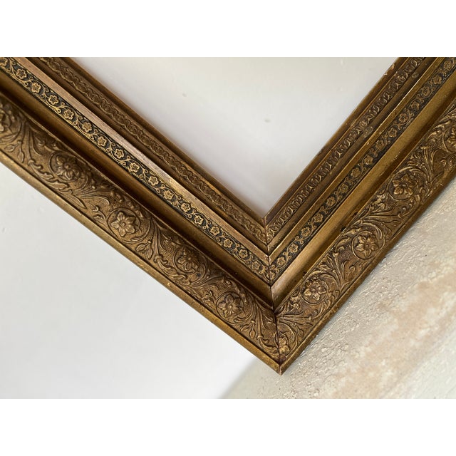 Large Vintage Giltwood Picture Frame with Floral Relief, 1930 For Sale - Image 6 of 12