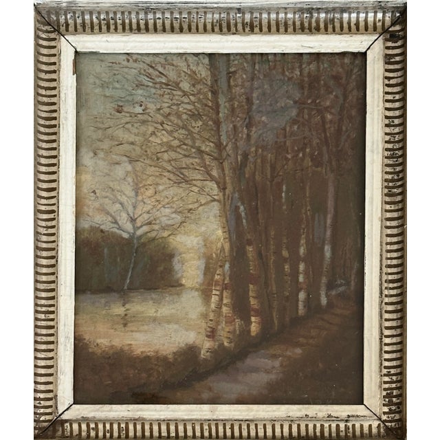 American Antique Impressionist Winter Landscape With Birch Trees, Signed (C. 1920, Gouache on Board) For Sale - Image 3 of 8