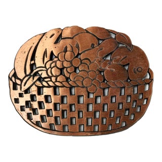 Vintage Fruit Basket Motif Copper Trivet For Sale