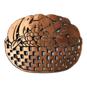 Vintage Fruit Basket Motif Copper Trivet