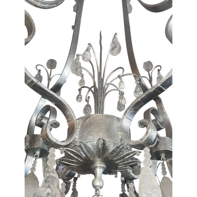 1950s 1950's French Rock Crystal Chandelier With Silver Leaf Finish For Sale - Image 5 of 7