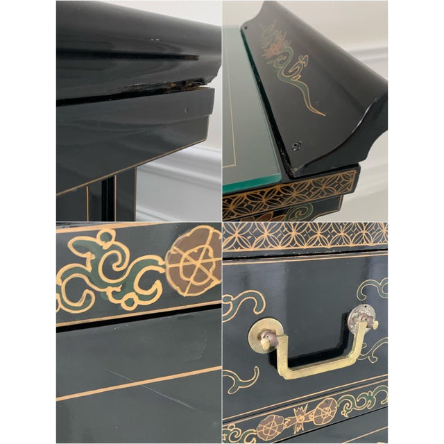 Vintage Coromandel Asian Oriental Black Lacquer Altar Sideboard Media