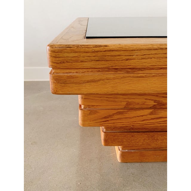 Rustic Tiered Stacked Oak & Bronze Glass Coffee Table Chairish