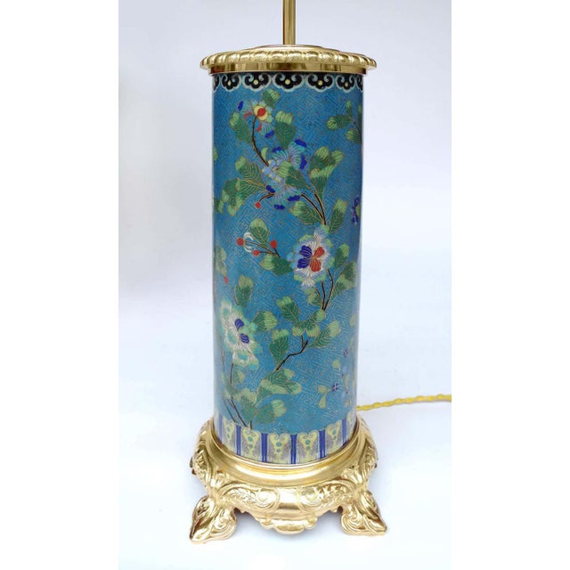 Roller-Shaped Cloisonné Enamel & Gilt Bronze Table Lamps, 1900s, Set of 2 For Sale - Image 3 of 7
