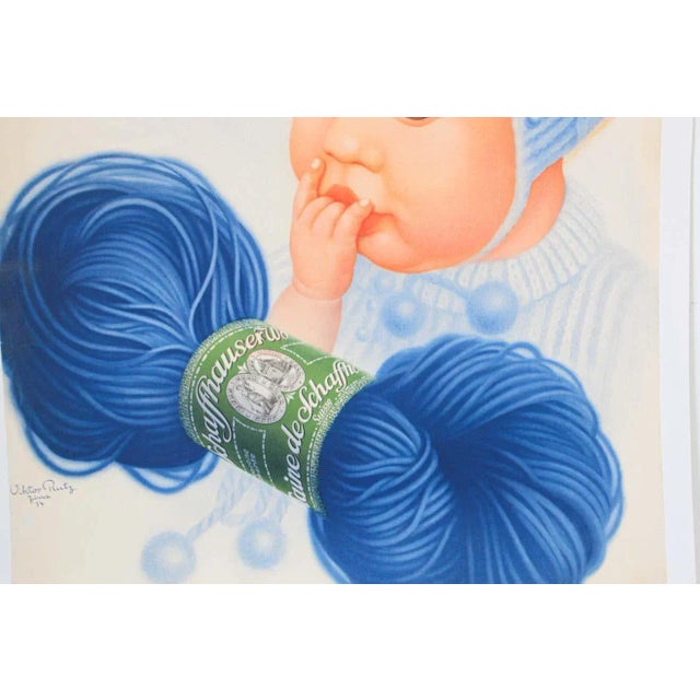 Vintage Poster Swiss Schaffhauser Wolle Wool Yarn Knitting 1934 Baby Blue For Sale - Image 10 of 13