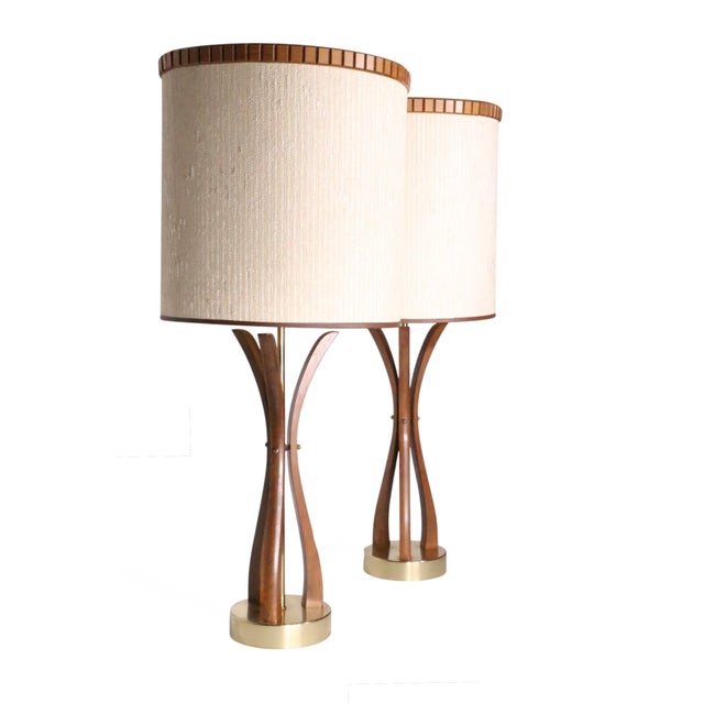 Mid-Century Modern Pr. Sculptural Mid Century Table Lamps With Original Shades C 1950/60's For Sale - Image 3 of 14
