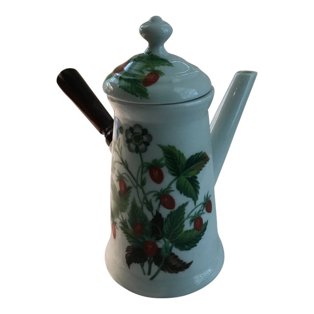 Porcelaine De Paris, Decor Les Fruits Sauvages Coffee Pot With Wood Handle 1960s Vintage For Sale