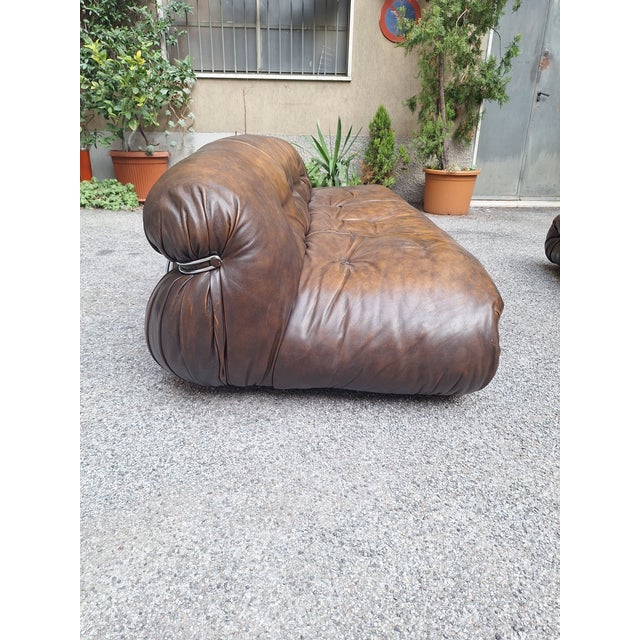 Metal Vintage Soriana Three-Seater Sofa in Dark Brown Leather by Afra and Tobia Scarpa for Cassina, 1960s For Sale - Image 7 of 16
