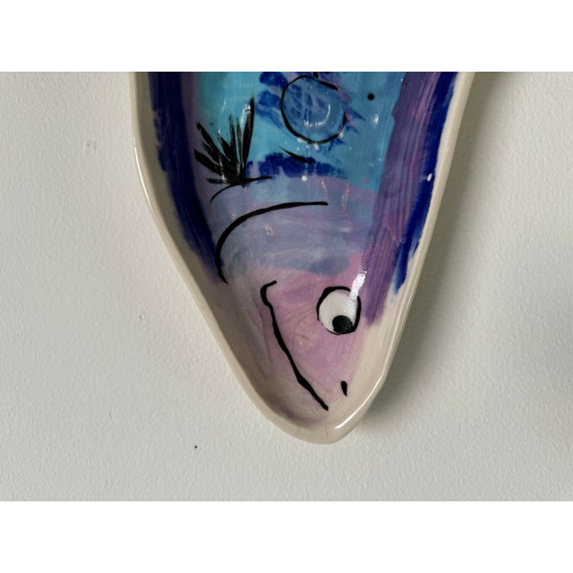 1980s 1980's Vintage Handmade and Painted Ceramic Fish Wall Art Hanging Plaque For Sale - Image 5 of 9