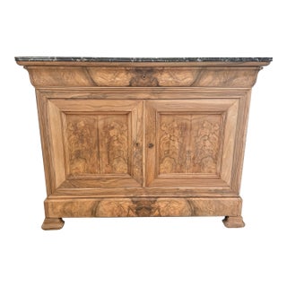 19th Century French Louis Philippe Burl Walnut Bleached Marble Top Sideboard / Buffet. For Sale