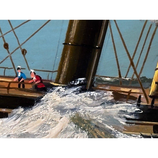 Sky Blue Nautical Ss Great Britain Steamship Large Gilt Framed Marine Oil on Panel Painting Signed Salvatore Colacicco For Sale - Image 8 of 18