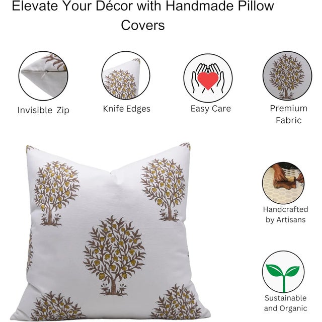 Fabdivine Handcrafted Block Print Cushion Cover 18x18 Inch Thick Cotton White-Anar For Sale - Image 4 of 4