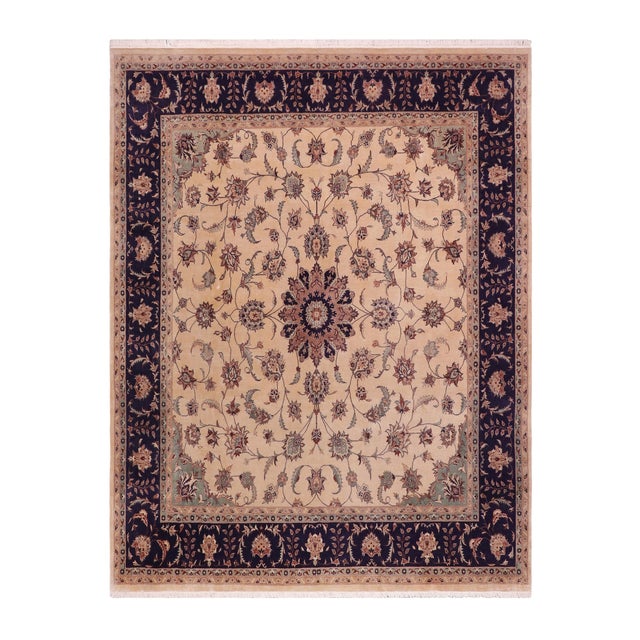 Shabby Chic 1990's Pak-Persian Tan/Blue Wool Rug - 8'0'' X 8'3'' For Sale - Image 9 of 9