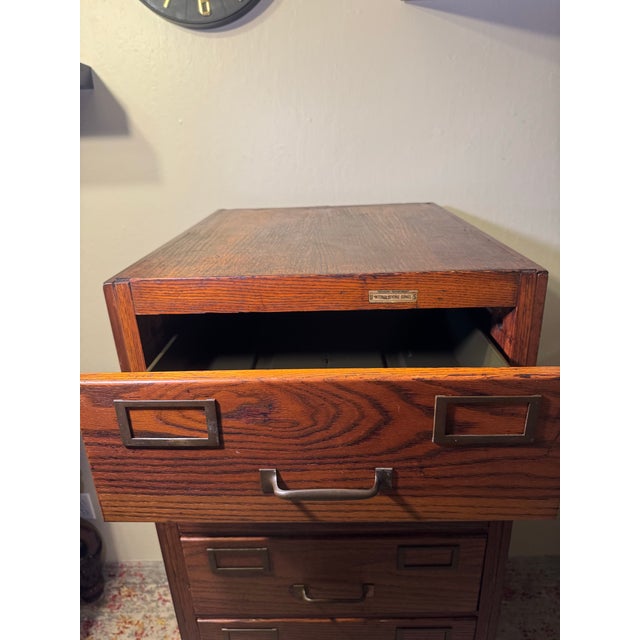 Antique Globe-Wernicke Oak 7-Drawer File Cabinet With u.s. Internal Revenue Service Label For Sale - Image 9 of 12