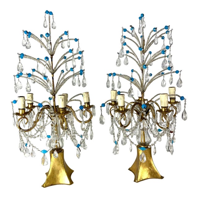 Italian Beaded & Crystal Girandole Set of 2 For Sale
