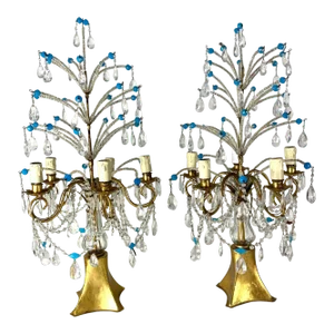 Italian Beaded & Crystal Girandole Set of 2