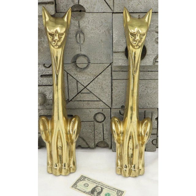 Mid-Century Modern Brass Andirons Modern Deco Arts & Crafts - a Pair For Sale - Image 3 of 12