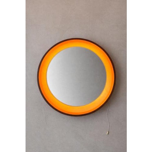 Round Illuminated Teak Mirror, 1960s For Sale - Image 6 of 6