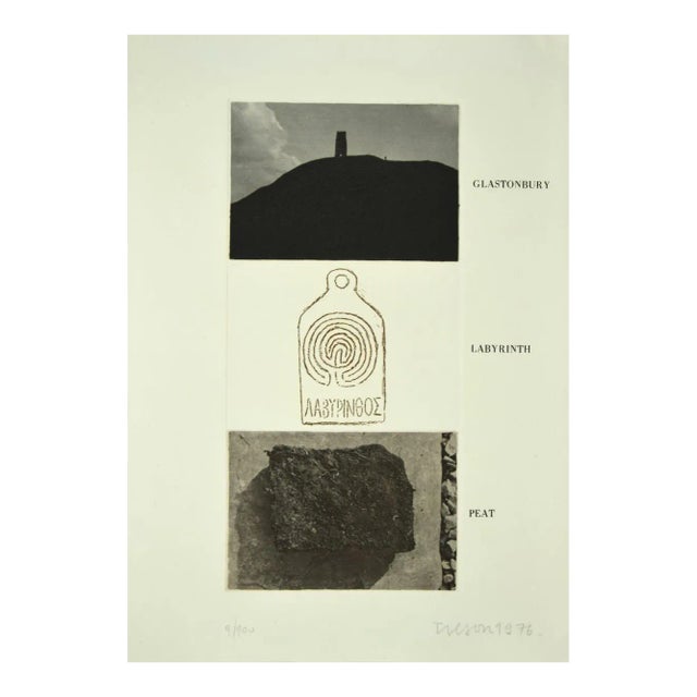 Joe Tilson, Glastonbury, Labyrinth, Peat, Etching on Paper, 1976 For Sale