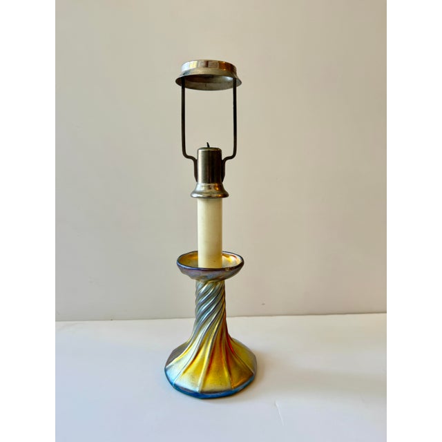 Louis Comfort Tiffany 1900s Louis Comfort Tiffany Favrile Glass Candle Lamp Signed 12” Tall Beautiful Condition For Sale - Image 4 of 12