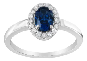 10K White Gold 1/5 Cttw Round Diamond and Prong Set 7MM Created Blue Sapphire Halo Cocktail Ring (H-I Color, I1-I2 Clarity) - Size 7