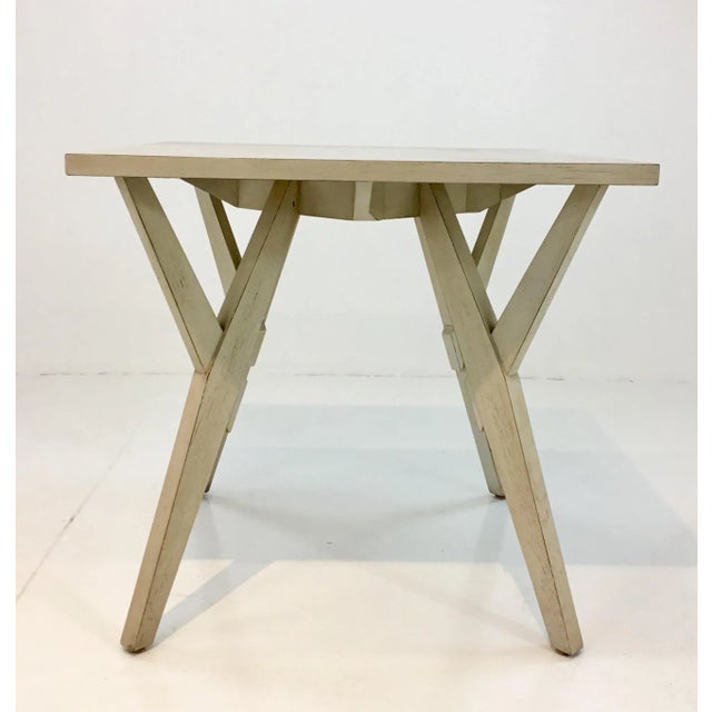 Stylish organic modern Drexel Heritage Cumberland end table, finished in a subtle off-white wash, showroom floor sample,...