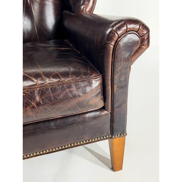 2010s Vintage Mitchell Gold + Bob Williams Gustave Genuine Leather Wing Chair For Sale - Image 5 of 12