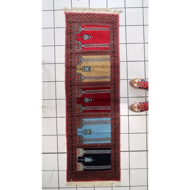 1960s, Vintage Uzbek Bukhara Multi-Niche Prayer Runner 1.1' X 6.1' For Sale - Image 10 of 13
