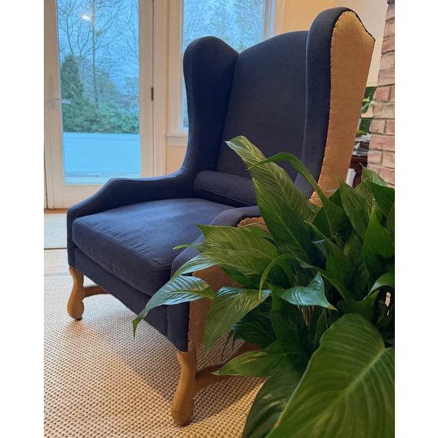 Restoration Hardware Wingback Chair in Navy Blue For Sale - Image 17 of 18