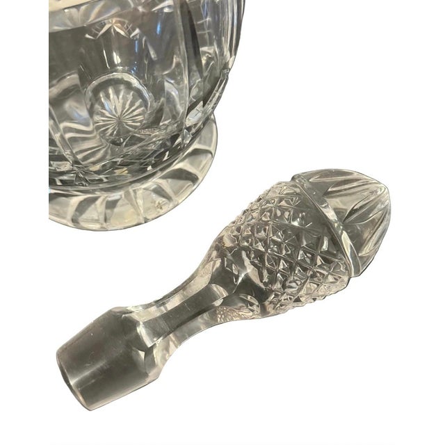 English Vintage Cut Crystal Decanter With Matching Stopper and Starburst Base, 15.5”h For Sale - Image 3 of 5